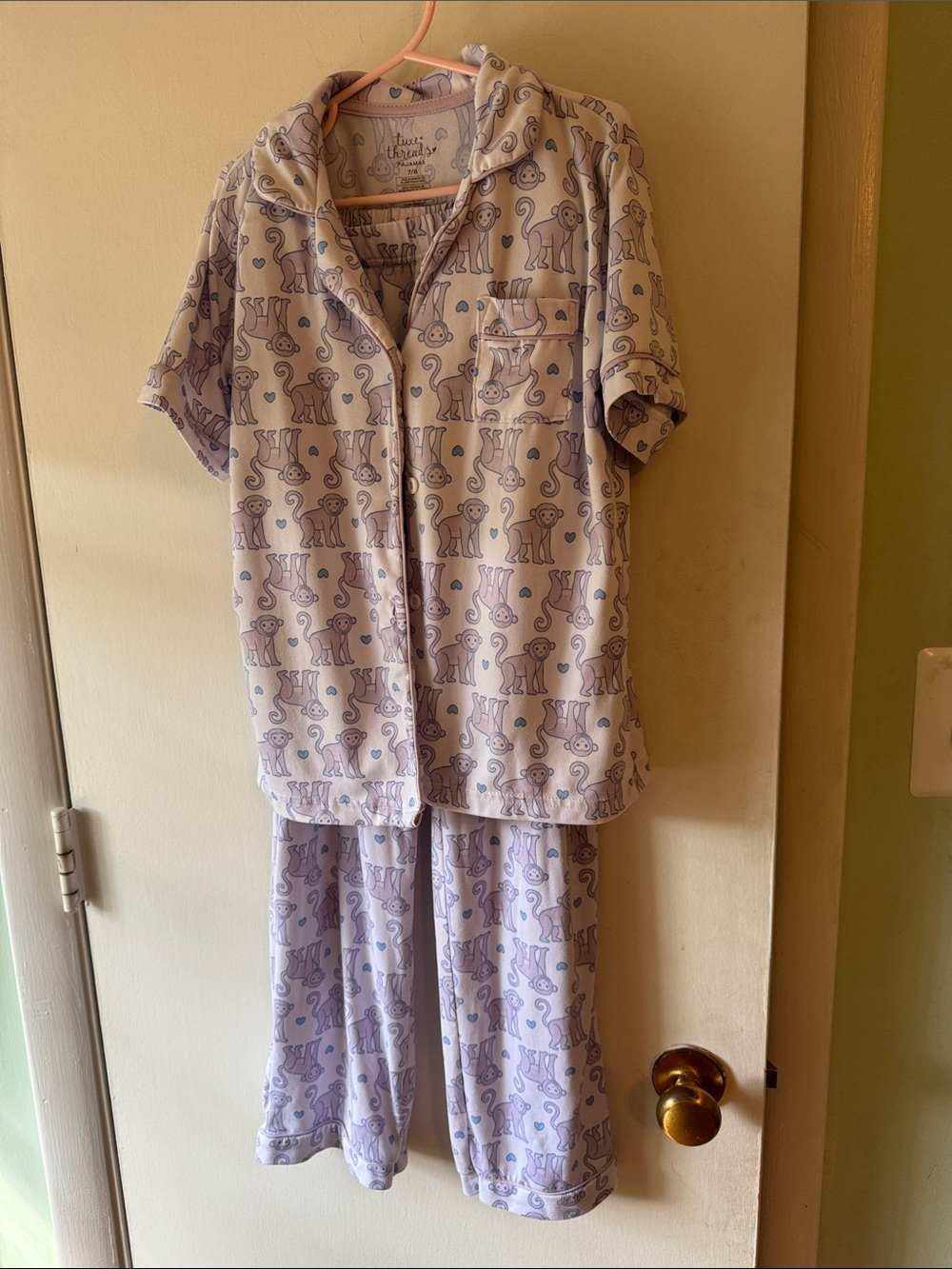 Luxe Lavender Short-Sleeve Pajama Set with monkey Print
